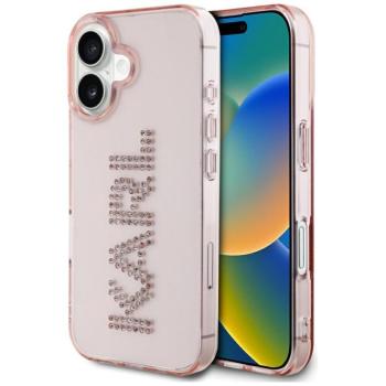 Karl Lagerfeld IML Rhinestones Logo iPhone 16 hátlap tok kameravédelemmel, rózsaszín kép