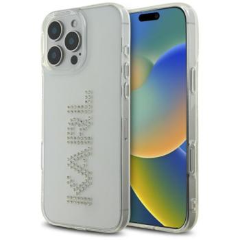 Karl Lagerfeld IML Rhinestones Logo iPhone 16 Pro hátlap tok kameravédelemmel, fehér kép