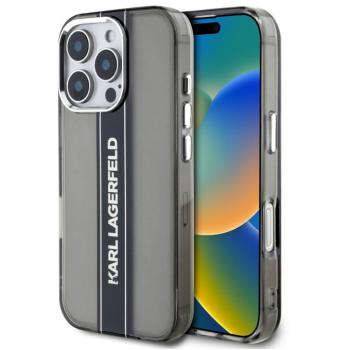 Karl Lagerfeld IML Stripe Logo iPhone 16 Pro Max tok kameravédő peremmel, fekete kép