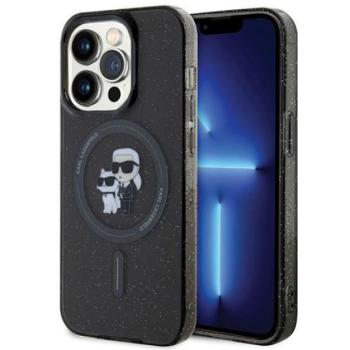 Karl Lagerfeld Karl&amp;Choupette Glitter MagSafe Apple iPhone 15 Pro hátlap tok, fekete kép