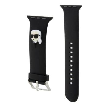KARL LAGERFELD KARL HEAD NFT pótszíj (egyedi méret, kicsi, szilikon, fém csat) FEKETE Apple Watch Series 5 40mm, Watch Series 4 40mm, Watch Series 3 38mm kép