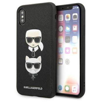 Karl Lagerfeld KLHCI65SAKICKCBK iPhone XS Max fekete keménytok Saffiano Karl&amp;Choupette fej kép