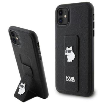 Karl Lagerfeld KLHCN61GSACHPK iPhone 11 6.1&quot; fekete keménytok Gripstand Saffiano Choupette kitűző kép