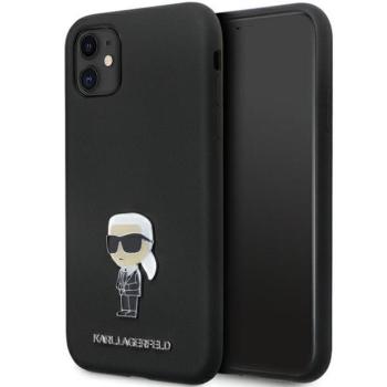 Karl Lagerfeld KLHCN61SMHKNPK iPhone 11 6.1&quot; fekete szilikon ikonikus fém kitűző tok kép