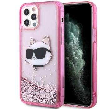 Karl Lagerfeld KLHCP12MLNCHCP iPhone 12/ 12 Pro 6,1&quot; rózsaszín keménytok Glitter Choupette fej kép