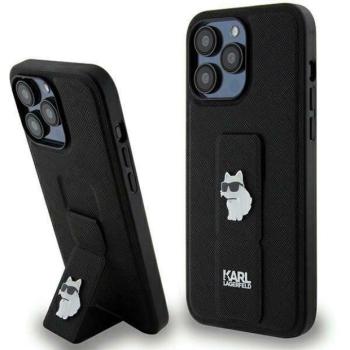 Karl Lagerfeld KLHCP13LGSACHPK iPhone 13 Pro / 13 6.1&quot; fekete keménytok Gripstand Saffiano Choupette kitűző kép