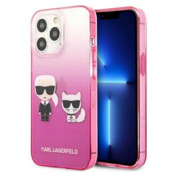 Karl Lagerfeld KLHCP13LTGKCP iPhone 13 Pro / 13 6,1&quot; keménytok rózsaszín színátmenetes ikonikus Karl &amp; Choupette tok kép