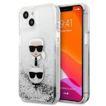 Karl Lagerfeld KLHCP13SKICGLS iPhone 13 mini 5,4&quot; ezüst folyékony csillogó kristályos keménytok Karl&amp;Choupette fej kép