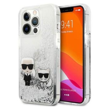 Karl Lagerfeld KLHCP13XGKCS Karl&amp;Choupette keménytok iPhone 13 Pro Max - ezüst folyékony csillogó kristályos kép