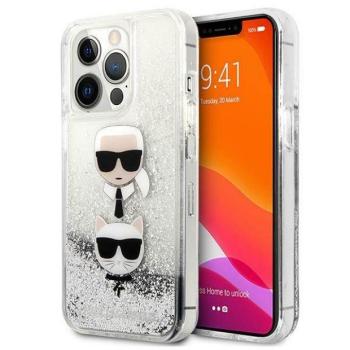 Karl Lagerfeld KLHCP13XKICGLS iPhone 13 Pro Max 6,7&quot; ezüst folyékony csillogó kristályos keménytok Karl&amp;Choupette fej kép