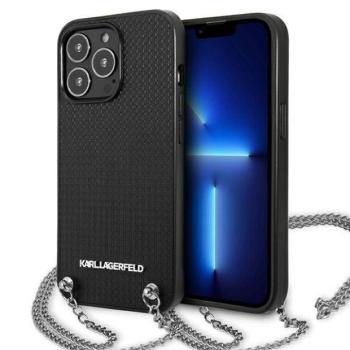 Karl Lagerfeld KLHCP13XPMK iPhone 13 Pro Max 6,7&quot; keménytok fekete bőr texturált és láncos tok kép