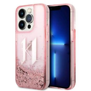 Karl Lagerfeld KLHCP14LLBKLCP iPhone 14 Pro 6,1&quot; rózsaszín folyékony csillogó kristályos keménytok nagy KL logó kép