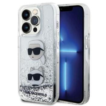 Karl Lagerfeld KLHCP14LLDHKKCNS iPhone 14 Pro 6.1&quot; ezüst keménytok folyékony Glitter Karl &amp; Choupette fejek kép