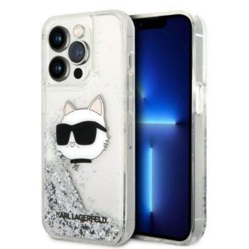 Karl Lagerfeld KLHCP14LLNCHCS iPhone 14 Pro 6,1&quot; ezüst csillogó keménytok Choupette fej kép