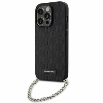 Karl Lagerfeld KLHCP14LSACKLHPK iPhone 14 Pro 6.1&quot; fekete keménytok Saffiano monogramos lánccal kép