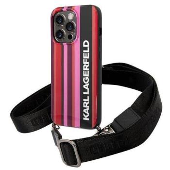 Karl Lagerfeld KLHCP14LSTSTP iPhone 14 Pro 6,1&quot; keménytok rózsaszín Color Stripes Strap tok szíjjal kép