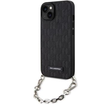 Karl Lagerfeld KLHCP14SSACKLHPK iPhone 14 6.1&quot; fekete keménytok Saffiano monogramos lánccal kép