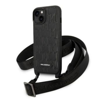 Karl Lagerfeld KLHCP14SSTMMK iPhone 14 6,1&quot; keménytok fekete Monogram plakett Logo szíj kép