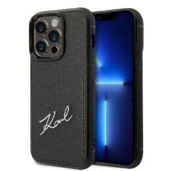 Karl Lagerfeld KLHCP14XCSSK iPhone 14 Pro Max 6,7&quot; keménytok fekete Signature Logo Cardslot tok kép