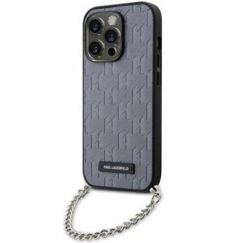 Karl Lagerfeld KLHCP14XSACKLHPG iPhone 14 Pro Max 6.7&quot; ezüst keménytok Saffiano monogramos lánccal kép