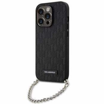 Karl Lagerfeld KLHCP14XSACKLKLHPK iPhone 14 Pro Max 6.7&quot; fekete keménytok Saffiano monogramos lánccal kép