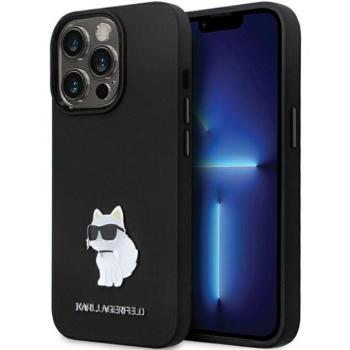 Karl Lagerfeld KLHCP14XSMHCNPK iPhone 14 Pro Max 6.7&quot; fekete/barna keménytok szilikon C fém kitűző kép