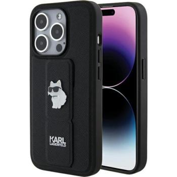 Karl Lagerfeld KLHCP15LGSACHPK iPhone 15 Pro 6.1&quot; fekete keménytok Gripstand Saffiano Choupette kitűző kép