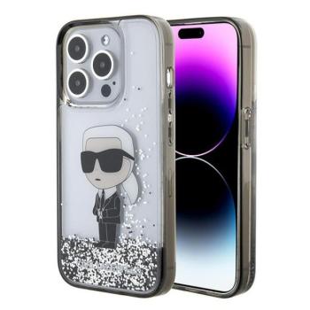 Karl Lagerfeld KLHCP15LLKKNSK iPhone 15 Pro 6,1&quot; átlátszó keménytok folyékony Glitter ikonikus kép