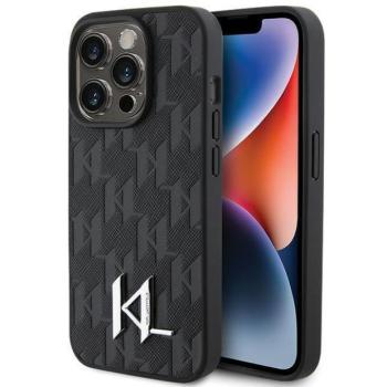 Karl Lagerfeld KLHCP15LPKLPKLK iPhone 15 Pro 6.1&quot; fekete bőr tok bőr monogram fém bélyegző fém logóval kép