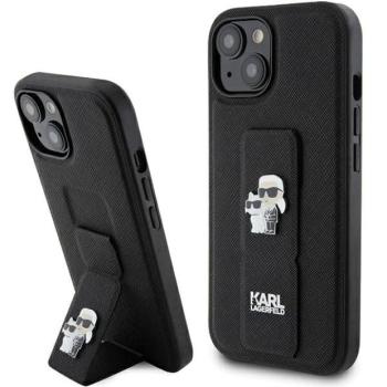 Karl Lagerfeld KLHCP15MGSAKCPK iPhone 15 Plus / 14 Plus 6.7&quot; fekete keménytok Gripstand Saffiano Karl&amp;Choupette Pins kép