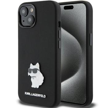 Karl Lagerfeld KLHCP15MSMHCNPK iPhone 15 Plus 6.7&quot; fekete szilikon Choupette fém kitűzős tok kép