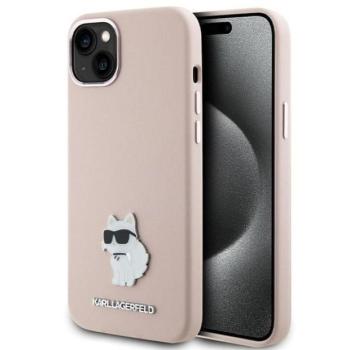 Karl Lagerfeld KLHCP15MSMHCNPP iPhone 15 Plus 6.7&quot; rózsaszín szilikon Choupette fém kitűzős tok kép