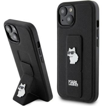 Karl Lagerfeld KLHCP15SGSACHPK iPhone 15 6.1&quot; fekete keménytok Gripstand Saffiano Choupette kitűzős kép