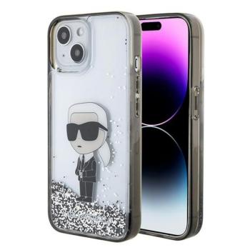Karl Lagerfeld KLHCP15SLKKNSK iPhone 15 6.1&quot; átlátszó keménytok folyadék csillogó ikonikus kép