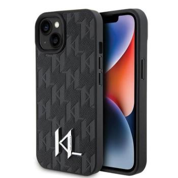 Karl Lagerfeld KLHCP15SPKLPKLK iPhone 15 6.1&quot; fekete keménytok bőr fém monogram logóval kép