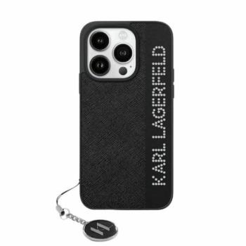 Karl Lagerfeld KLHCP15SPSAKDGCK Saffiano Rhinestones &amp; Charm tok iPhone 15 - fekete kép