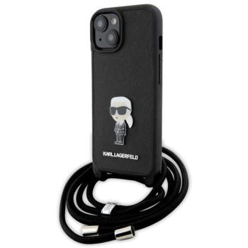 Karl Lagerfeld KLHCP15SSASKNPSK iPhone 15 6.1&quot; keménytok fekete Crossbody Saffiano Monogram Metal Pin Karl &amp; Choupette kép