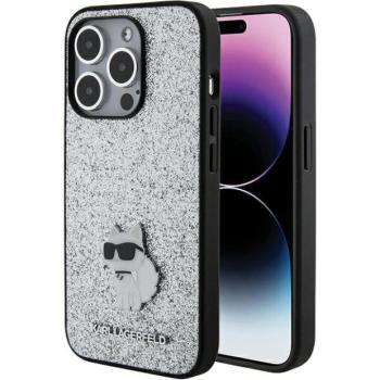 Karl Lagerfeld KLHCP15XGCNPSG iPhone 15 Pro Max 6.7&quot; ezüst keménytok Fix Glitter Choupette Logo fém kitűző kép