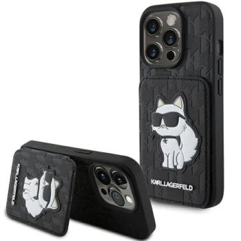 Karl Lagerfeld KLHCP15XSAKCNSCK iPhone 15 Pro Max 6.7&quot; fekete keménytok Saffiano kártyatartóvalek és állvány monogram Choupette kép