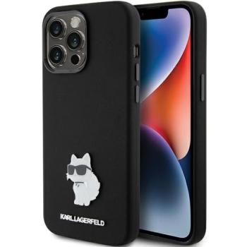 Karl Lagerfeld KLHCP15XSMHCNPK iPhone 15 Pro Max 6.7&quot; fekete Szilikon Choupette fém kitűző tok kép
