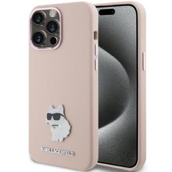 Karl Lagerfeld KLHCP15XSMHCNPP iPhone 15 Pro Max 6.7&quot; rózsaszín Szilikon Choupette fém kitűző tok kép