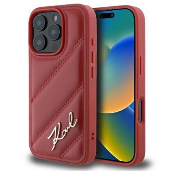 Karl Lagerfeld KLHCP16LPQDSMGR Quilted Signature keménytok iPhone 16 Pro - piros kép