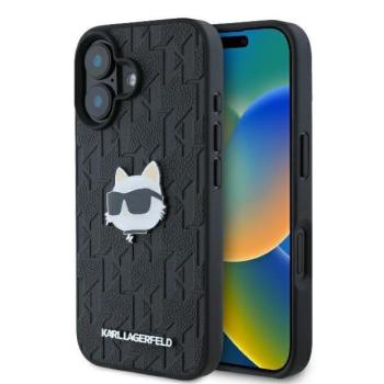 Karl Lagerfeld KLHCP16SPGKLCHPK Monogram Choupette Head Pin keménytok iPhone 16 - fekete kép