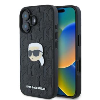 Karl Lagerfeld KLHCP16SPGKLKIPK Monogram Karl Head Pin keménytok iPhone 16 - fekete kép