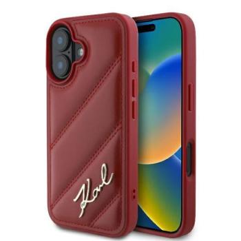 Karl Lagerfeld KLHCP16SPQDSMGR Diagonal Quilted Script keménytok iPhone 16 - piros kép