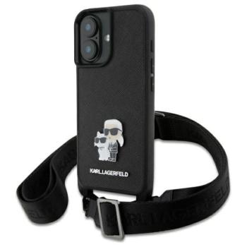 Karl Lagerfeld KLHCP16SSAKCPBK Saffiano Karl&amp;Choupette Metal Pin CBDY Strap keménytok iPhone 16 - fekete kép