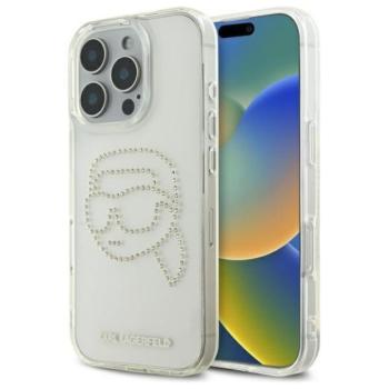 Karl Lagerfeld KLHCP16XHKHDCELT IML Rhinestones Karl Head tok iPhone 16 Pro Max - átlátszó kép