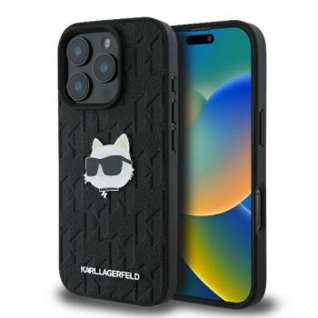 Karl Lagerfeld KLHCP16XPGKLCHPK Monogram Choupette Head Pin keménytok iPhone 16 Pro Max - fekete kép