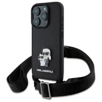 Karl Lagerfeld KLHCP16XSAKCPBK Saffiano Karl&amp;Choupette Metal Pin CBDY Strap keménytok iPhone 16 Pro Max - fekete kép