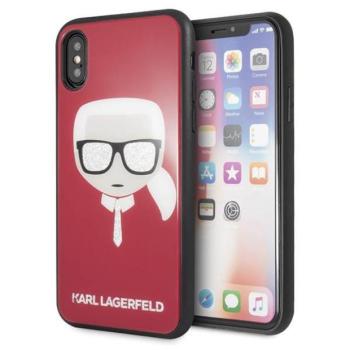 Karl Lagerfeld KLHCPXDLHRE iPhone X/Xs piros ikonikus csillogós tok Karl Lagerfeld fej kép